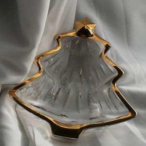 VTG Christmas Tree Gold Trim Candy Nut Dish